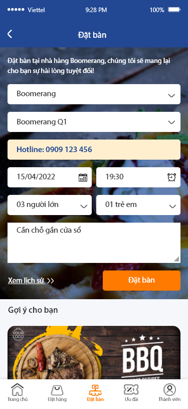 App nhà hàng lĩnh vực FnB